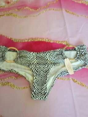 Victoria's Secret Black & White Snakeskin Bikini Bottom with Gold Accent
